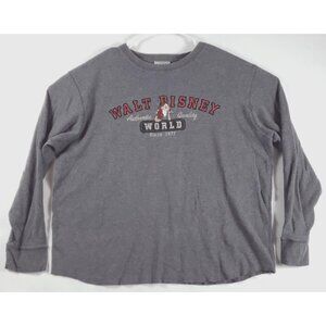 Walt Disney World Sweater Mens XL Gray Embroidered Cotton Long Sleeve Crew Neck
